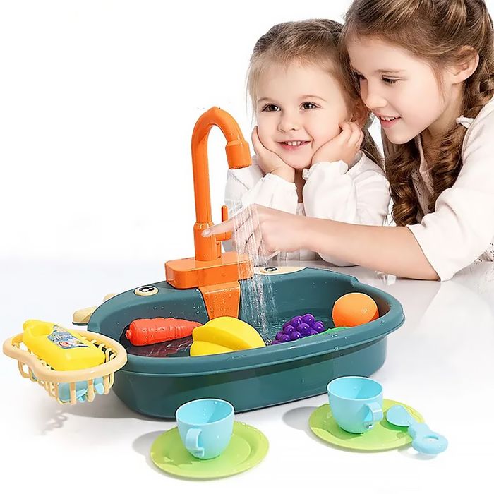 Іграшковий дитячій набір: раковина, посуд. (На батарейках)