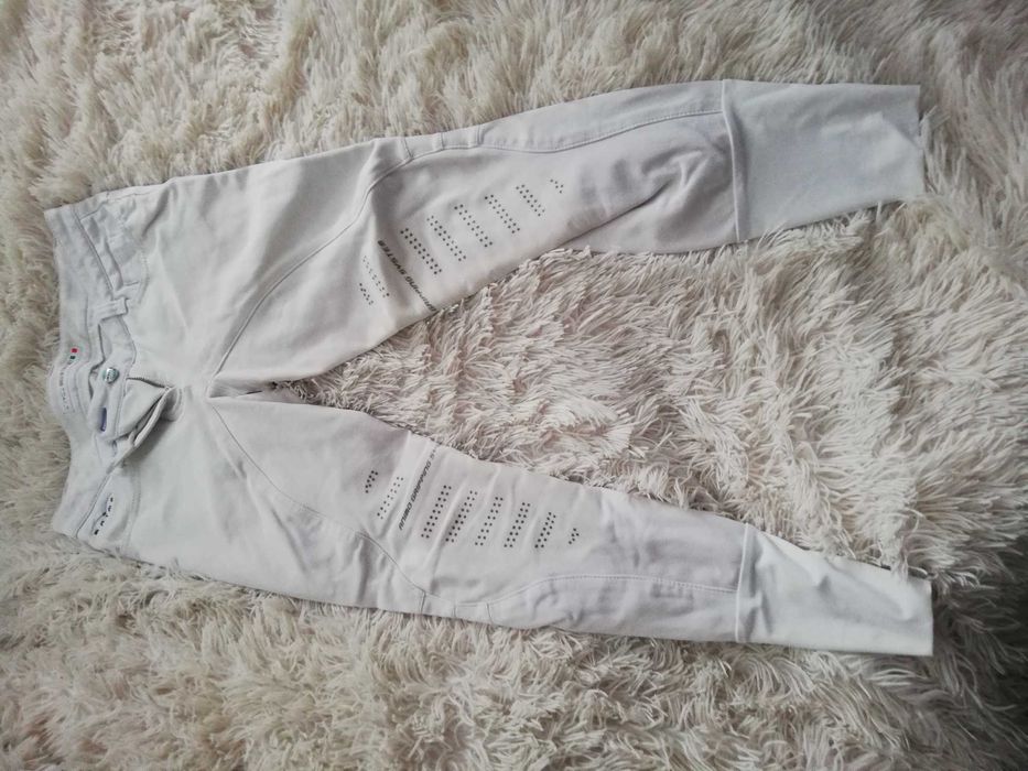 białe bryczesy Amino 36 38 S M gripping system bryczesy z kamyczkami