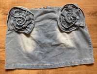 Spódniczka mini jeans denim ozdobne kwiaty vintage suwak