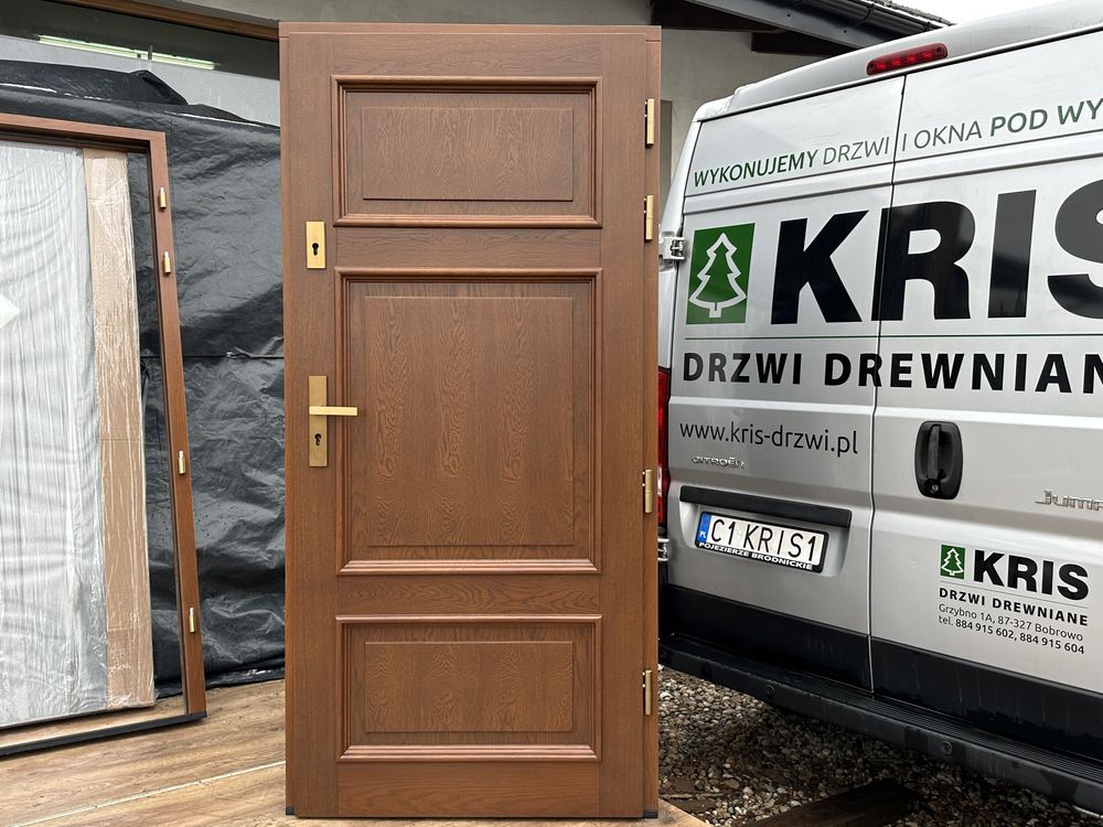 Drzwi drewniane zewnętrzne dębowe Czyste powietrze Cała Polska