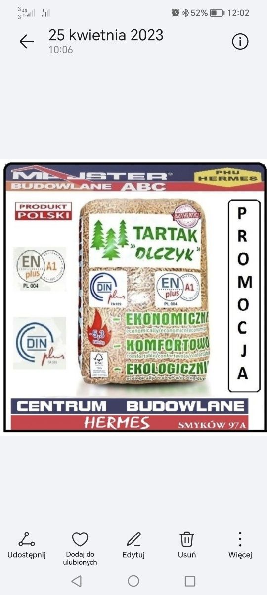 EKOGROSZEK workowany SZTYGAR ULTRA 28MJ Certyfikat GOLD Diablo Hermes