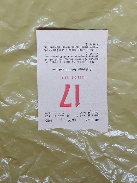 Kalędarz stara kartka z kalendarza 1985rok