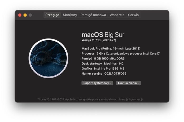 Apple MacBook Pro 15 Retina - Late 2013 A1398 i7 8GB 256GB świeża bat.