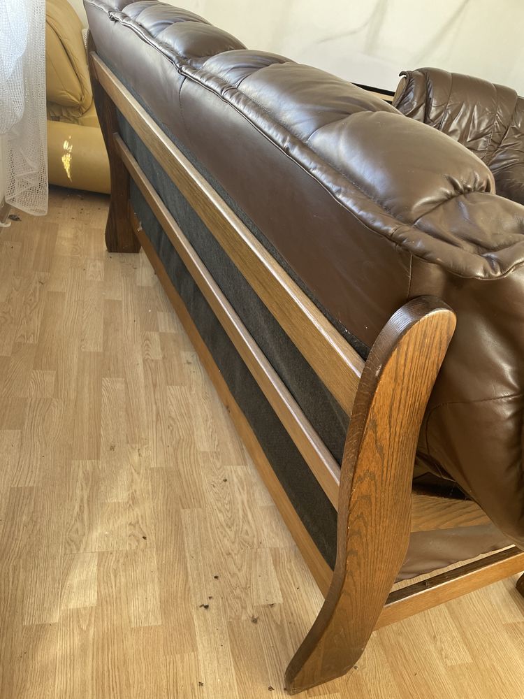 Skórzany wypoczynek sofa + 2 fotele