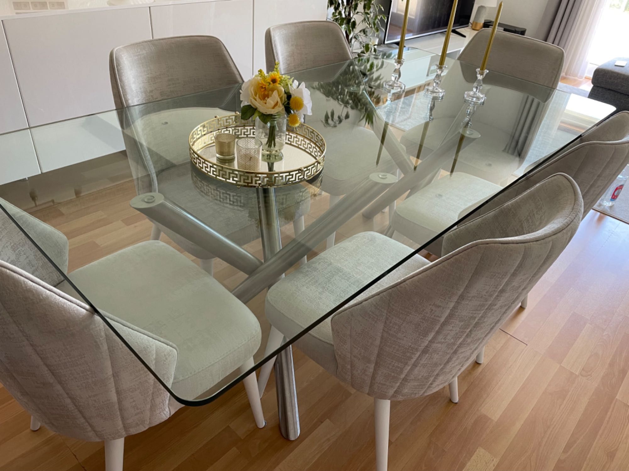 Mesa vidro com pés cromado escovado