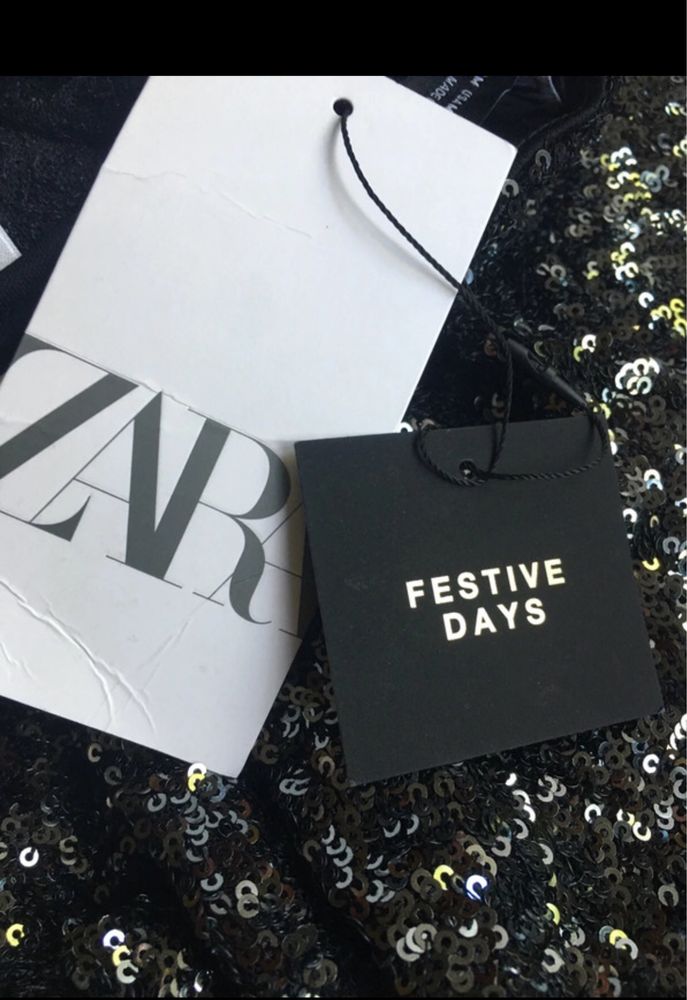 ZARA Spodnie srebrne z cekinami M