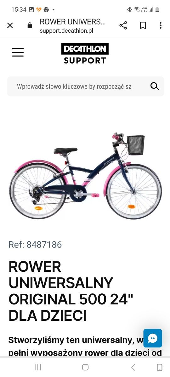 Rower dziewczęcy + kask gratis