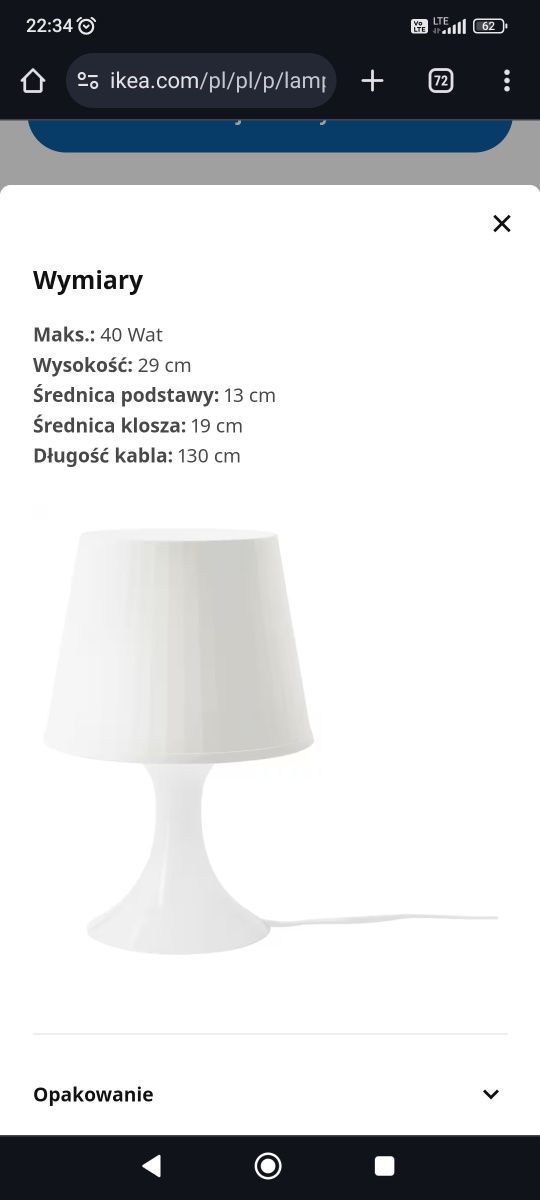 Lampka nocna stołowa Ikea biała