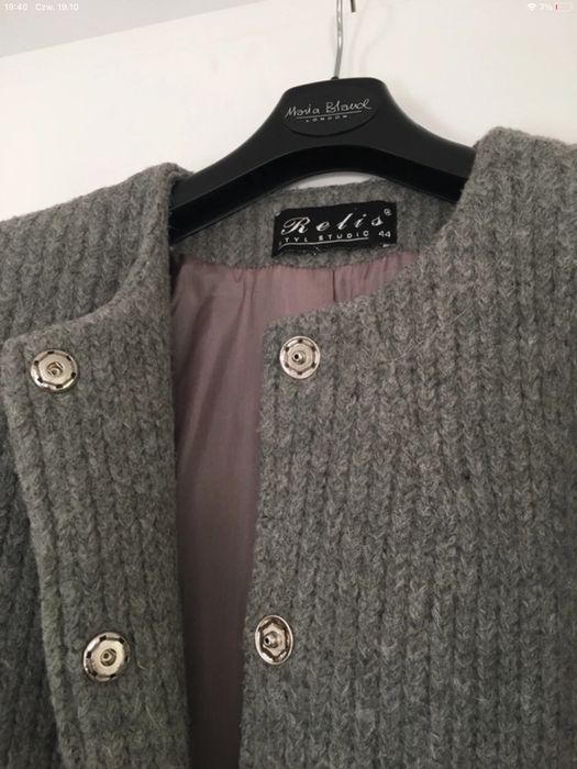 Wełniany szary klasyczny płaszcz prosty ciepły damski 42/44 xl