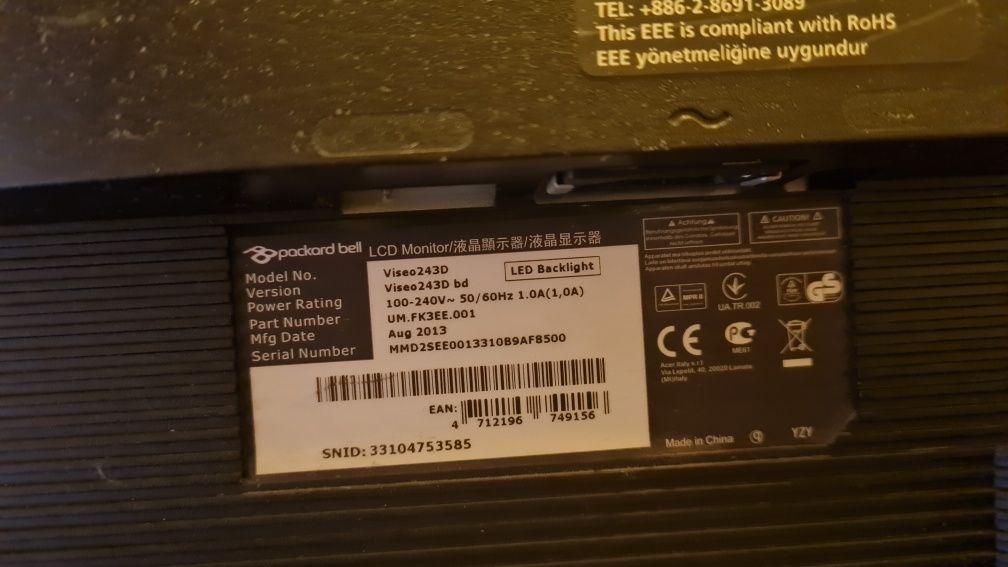 Monitor LED Packard Bell 243Dbd 24 "