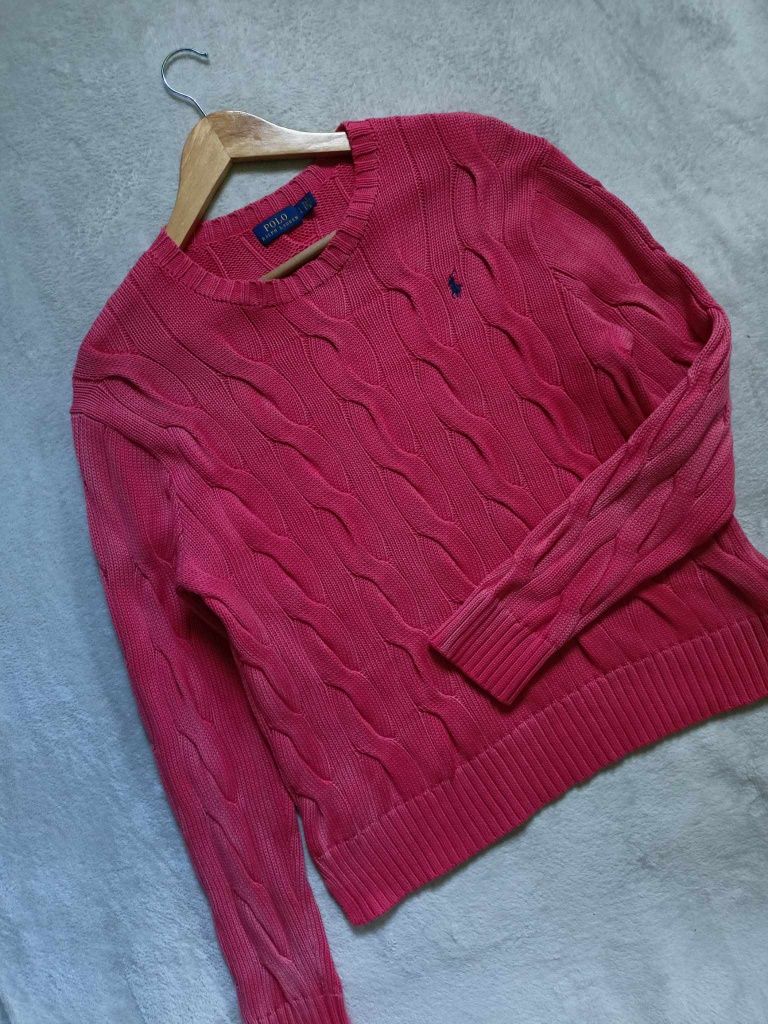 Sweter Ralph Lauren/warkocz z efektem sprania