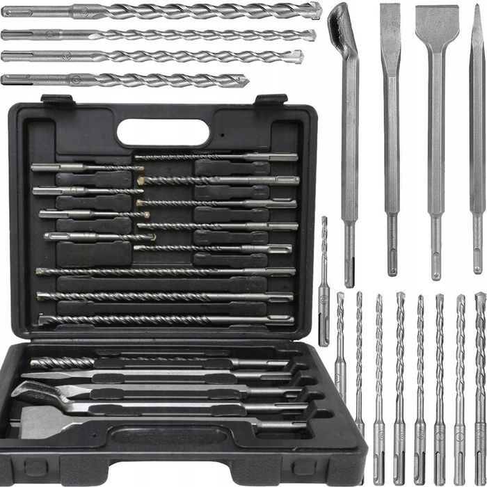 ZESTAW WIERTEŁ I DŁUT Wiertła Dłuta Betonu Muru SDS+ PLUS Wiercenia