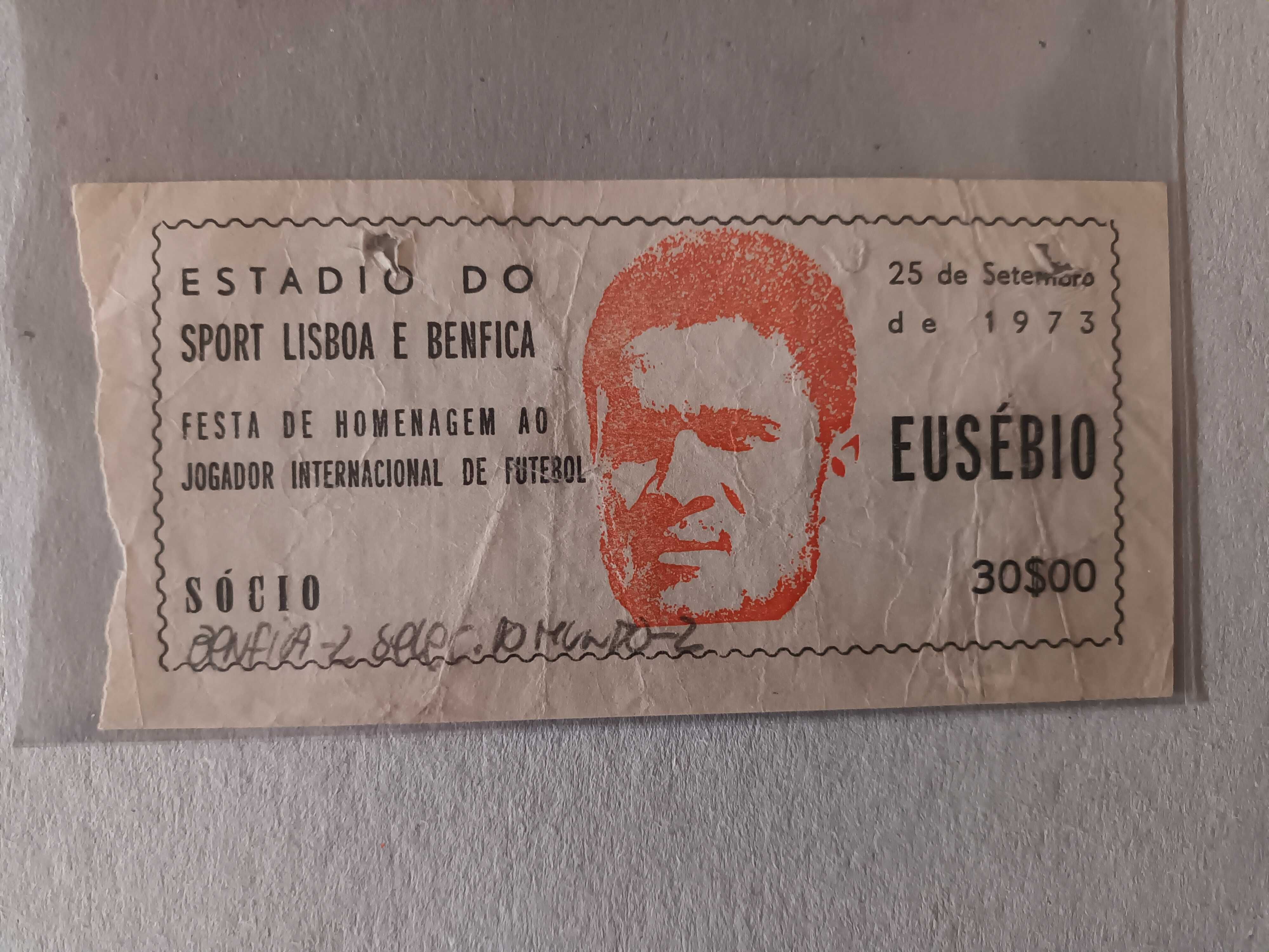 Bilhete Festa Homenagem EUSÉBIO 25/09/1973 - Benfica v Seleção Mundo