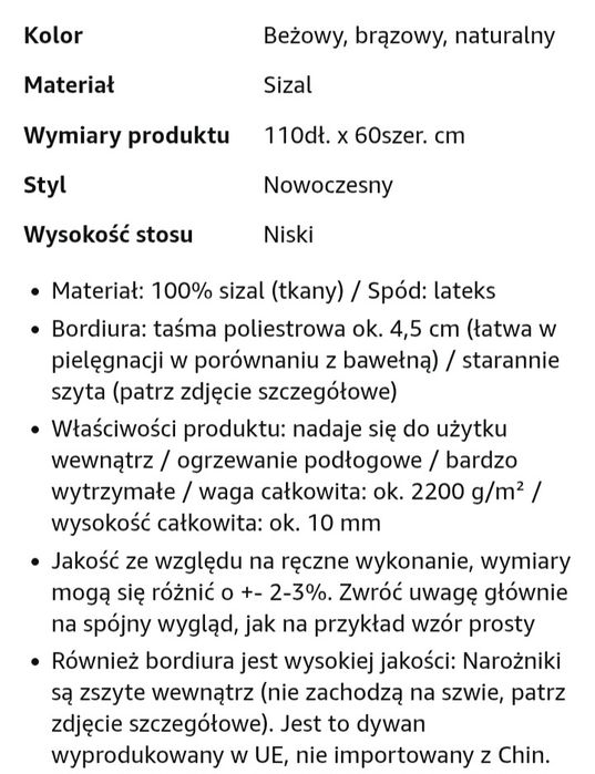 Dywan dekowe mara s2 sisal 100% 60x110 nowy