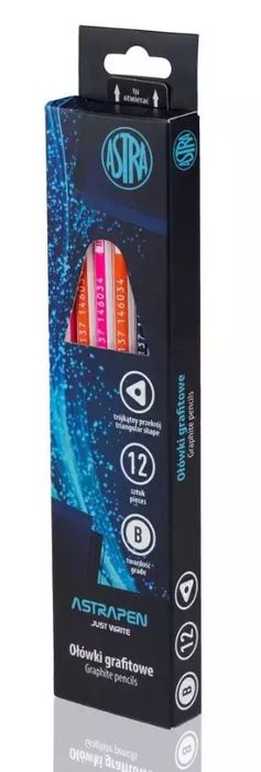 Ołówki grafitowe z gumką B (12 sztuk). Astra