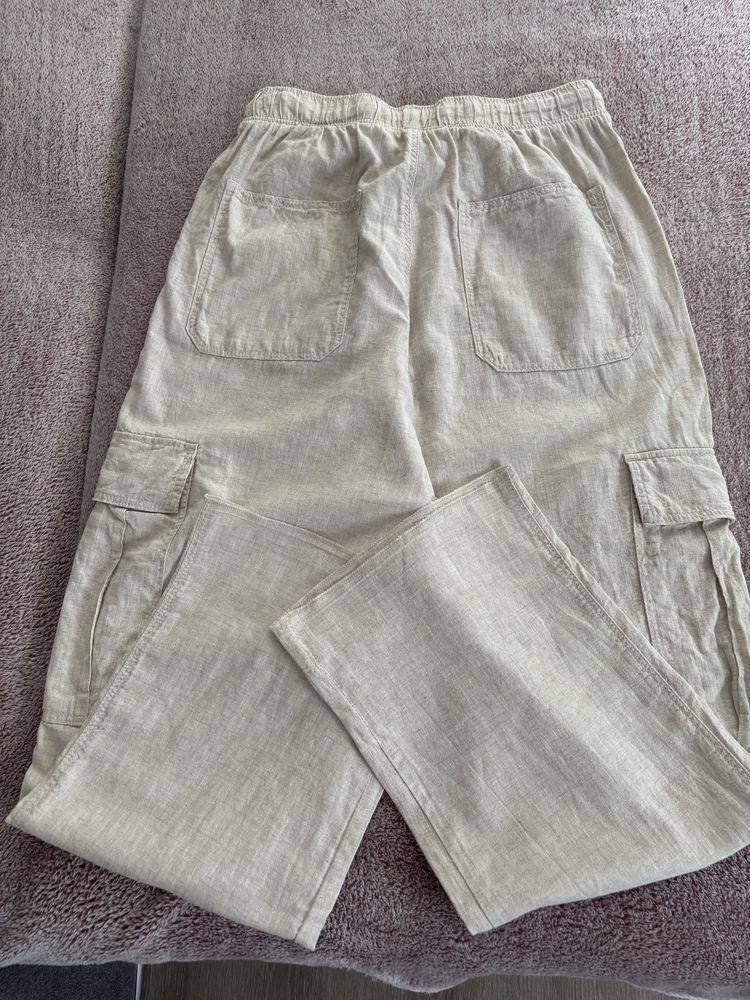Spodnue damskie beż len H/M cargo S