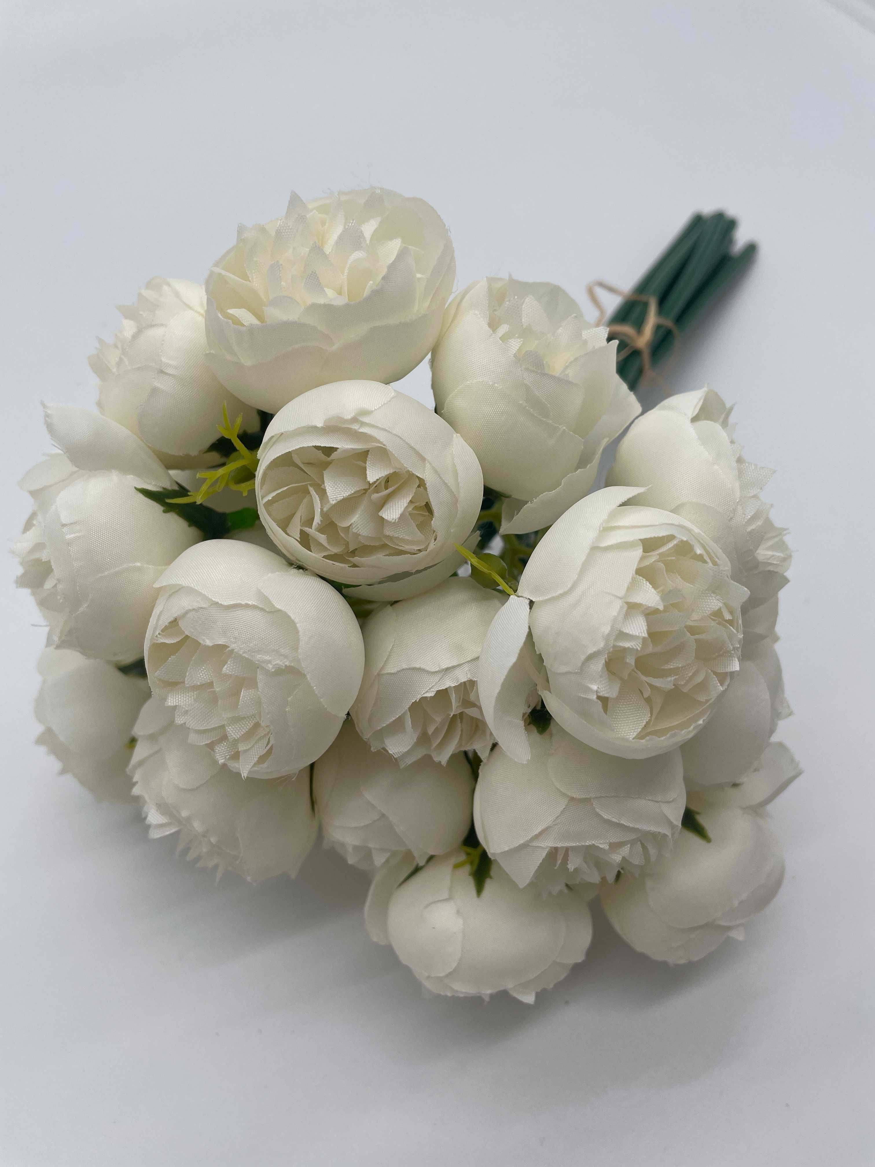 Mini Piwonia Bukiet Kwiatów Sztucznych -Biały