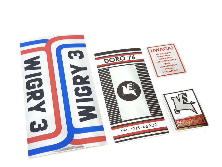 NOWE Naklejki Romet Wigry 3 Doro 76 emblematy loga komplet