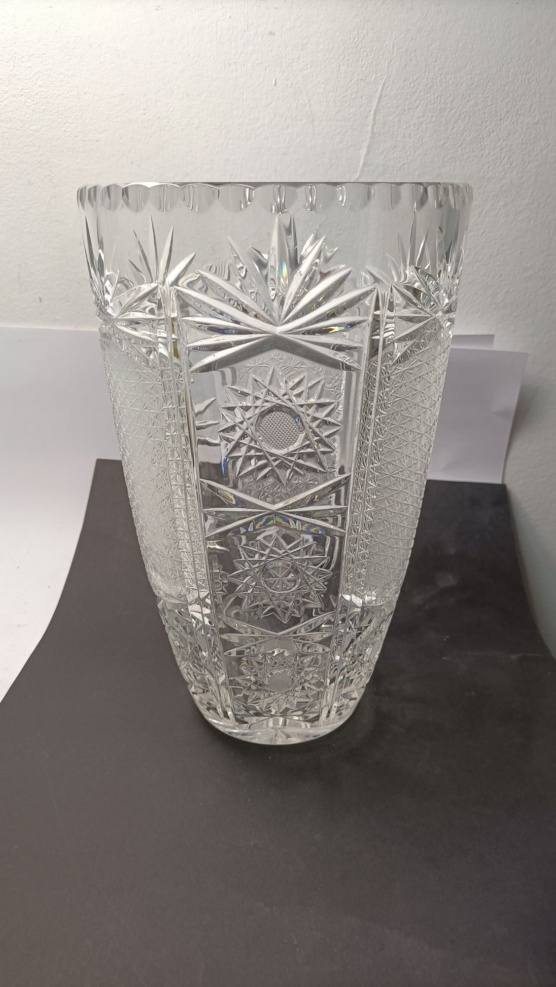 Piękny kryształowy wazon szlifowany design PRL 25 cm