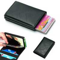 Carteira de Couro Extra Fina - Porta-Cartões Bloqueio RFID (Preta)
