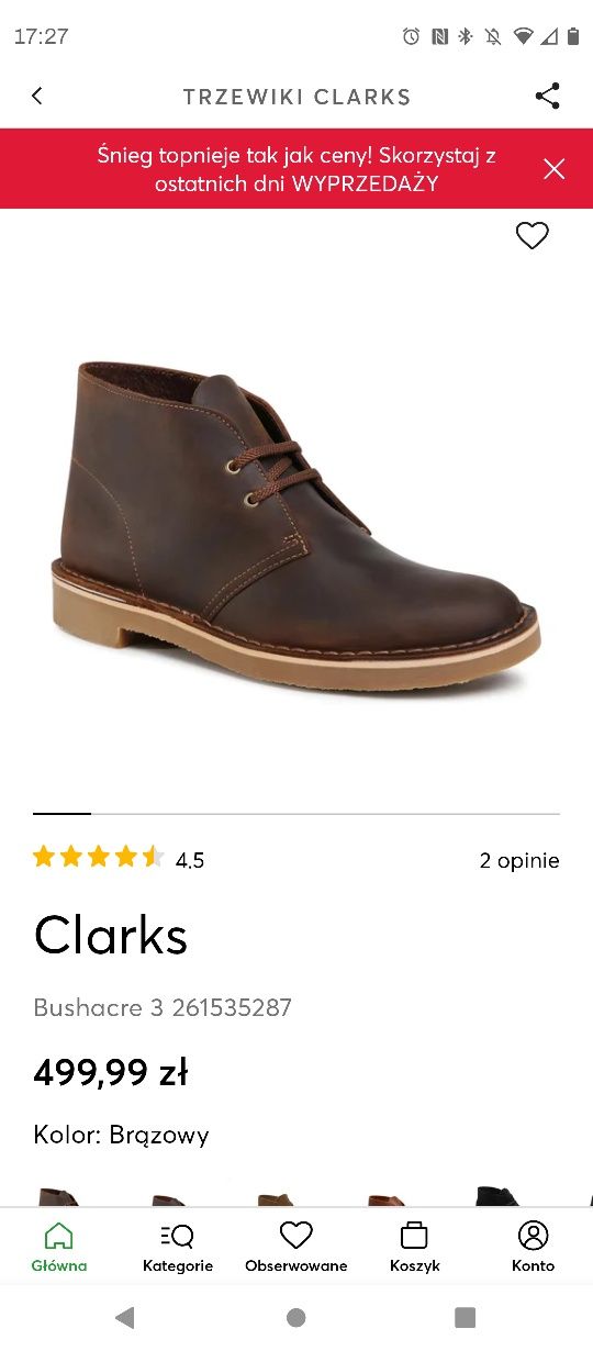 Trzewiki męskie skórzane Clarks 45