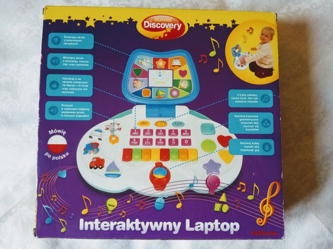 laptop, interaktywny, dumel, liczby, literki, figury, melodie,komputer