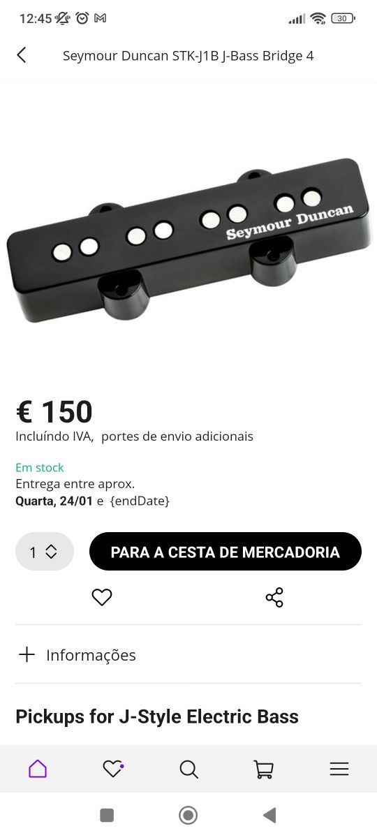 Pickup jazz bass Seymour Duncan