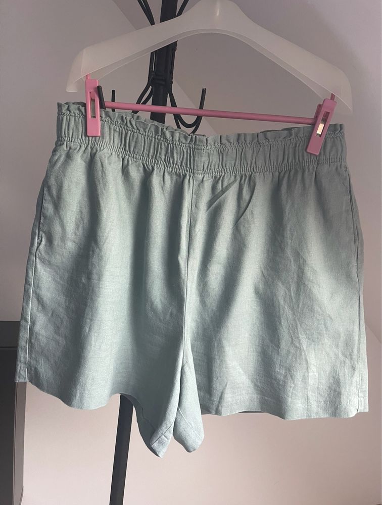 Zielone khaki spodenki na gumie len+wiskoza Papaya r.46