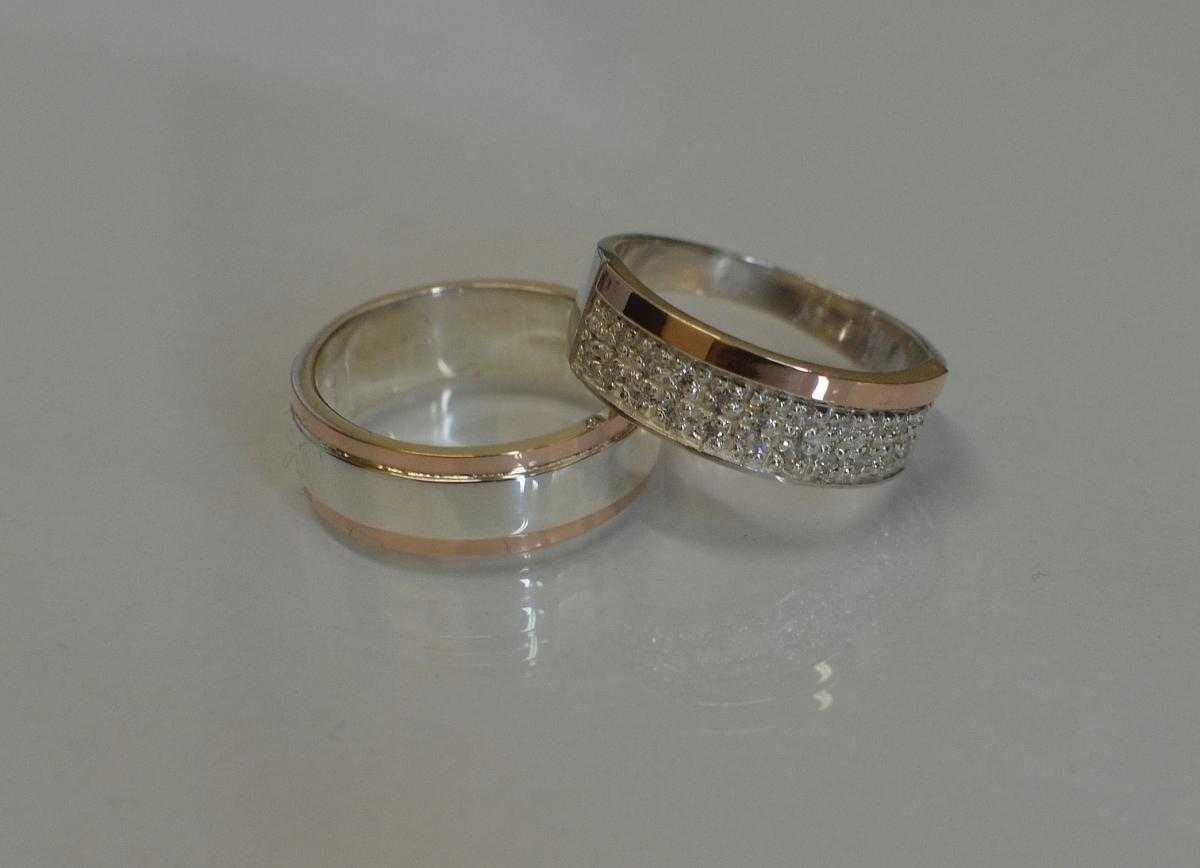 Обручальные кольца Пара. Обручка . Серебро 925 с Золотом (пластины)375
