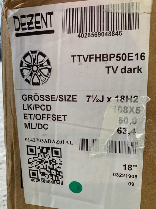 4x felgi DEZENT TV dark 18"x7,5" rozstaw 5x108 ET 50 FORD KUGA MONDEO