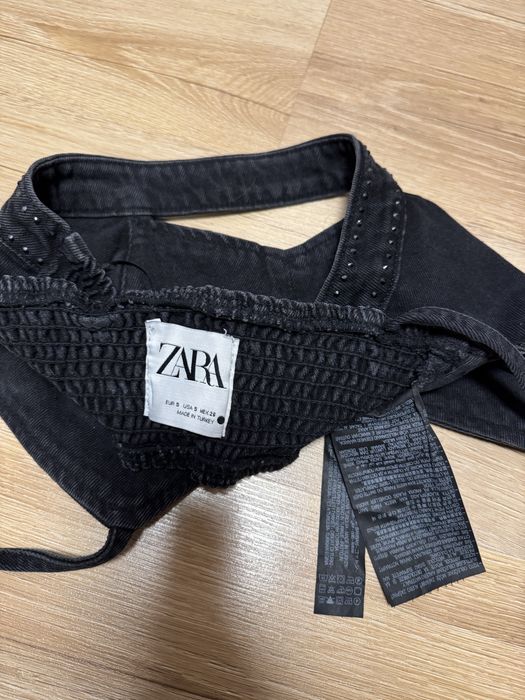 Crop top Zara jeansowy dżety szary