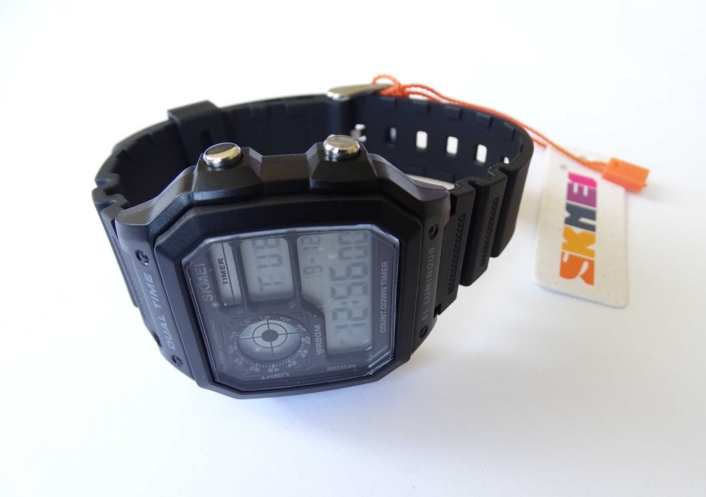 Nowy zegarek elektroniczny męski Skmei sportowy retro militarny WR50