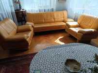 Zestaw wypoczynkowy, sofa + 2 fotele, skóra KLER, b.dobry stan