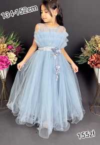 Sukienka tutu błękitna tiul kwiaty długa dziewczynki komunia ślub 12 l