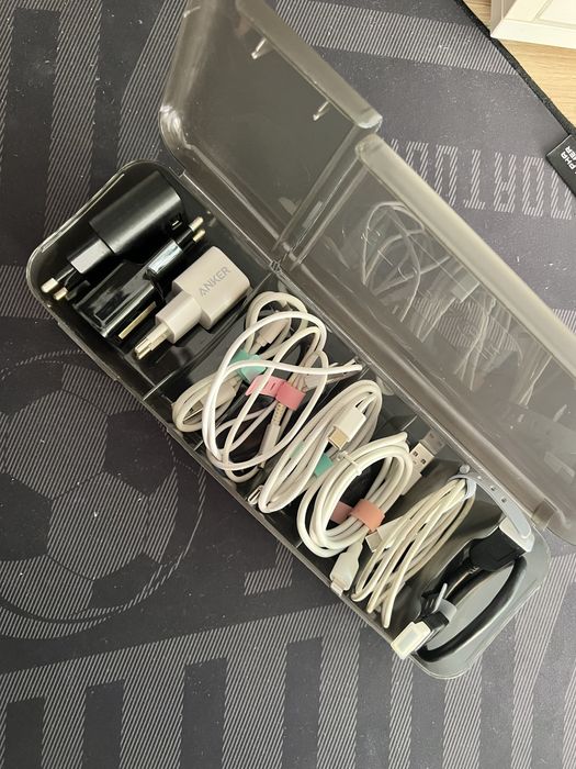 Organizador de cabos, caixa de armazenamento de cabos e carregadores