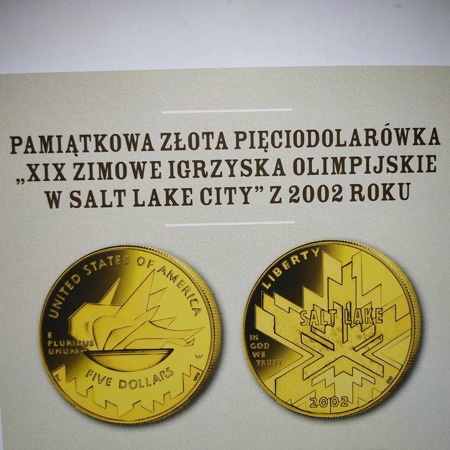 Złote 5 Dolarów „ XIX Zimowe Igrzyska  W Salt Lake City Z 2002 ”