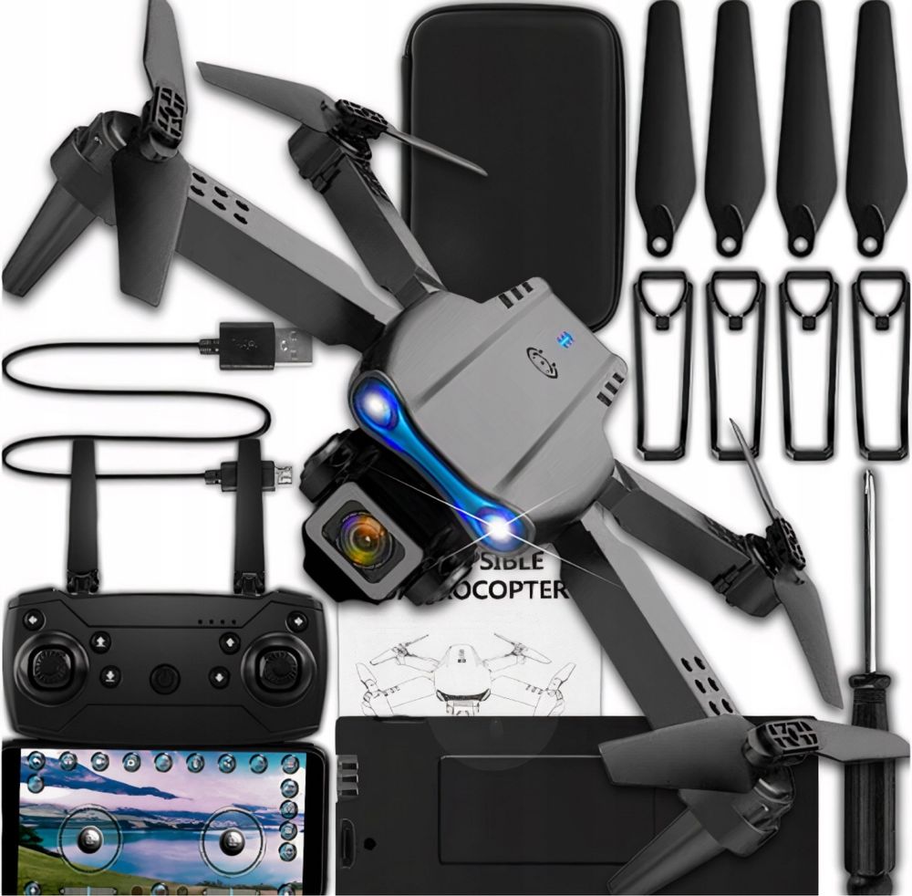 Dron 2 Akumulatorowy 2 Kamery Zasięg 200 m Unika Przeszkody Pilot 4K