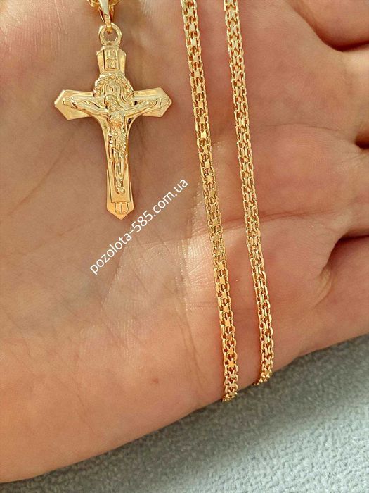 Позолоченная Цепочка "Плетение Классика" + Крестик. Позолота. Ланцюжок