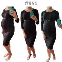 BEZ WAD Sukienka ciążowa czarno-brązowa ornament S/36 midi #941