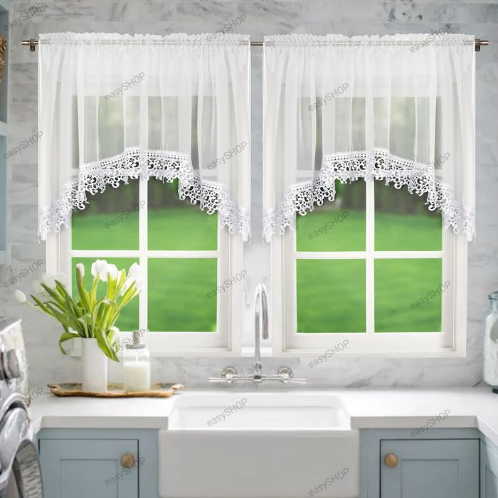 Gotowa firanka biały woal z gipiurą