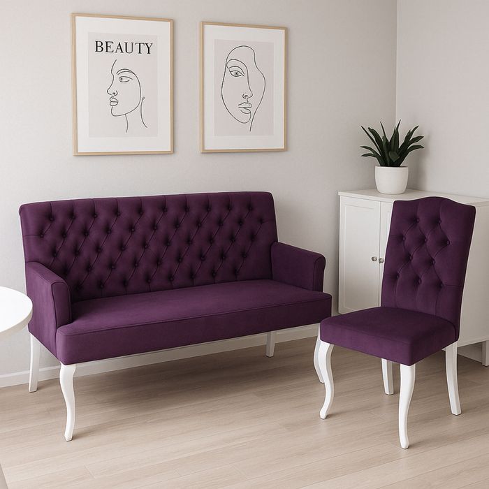 Pikowana sofa / ławeczka glamour / zestaw mebli do salonu