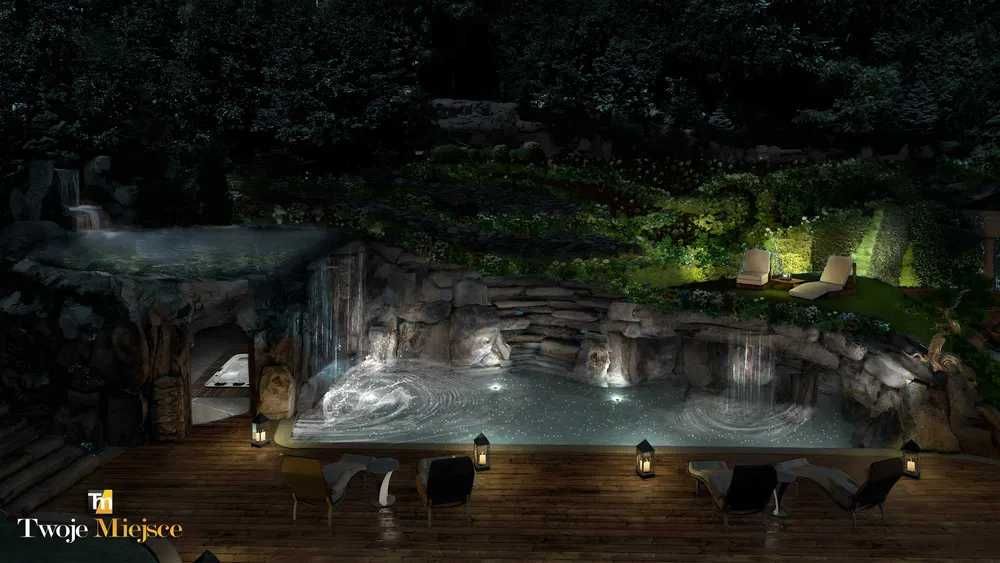 Grota Skalna wodospad całoroczny SPA sauna jacuzzi basen