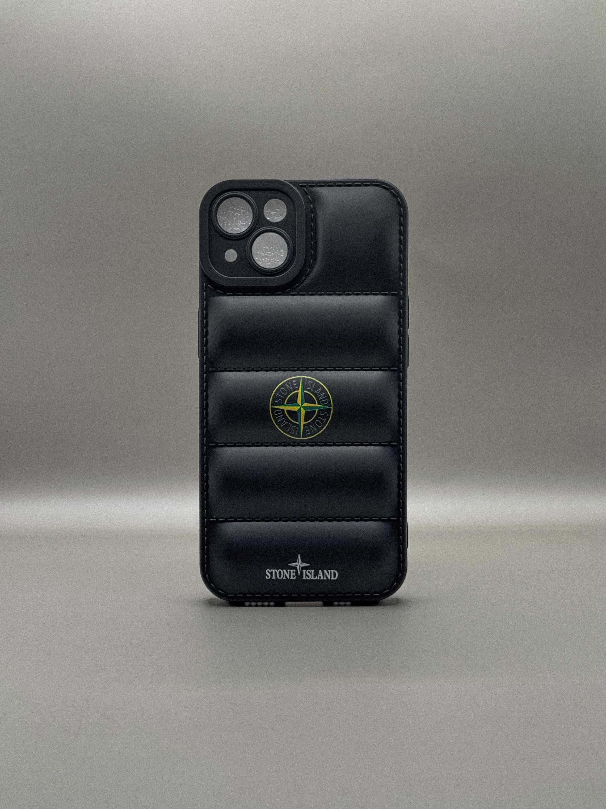 Силиконовый черный чехол пуховик Puffer The North Face iPhone/AirPods