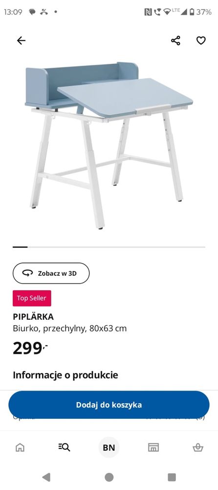 Biurko IKEA REGULOWANE dziecięce przechylne PIPLARKA