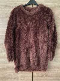 Sweter włochaty brązowy ciepły zimowy na zimę S M sweterek