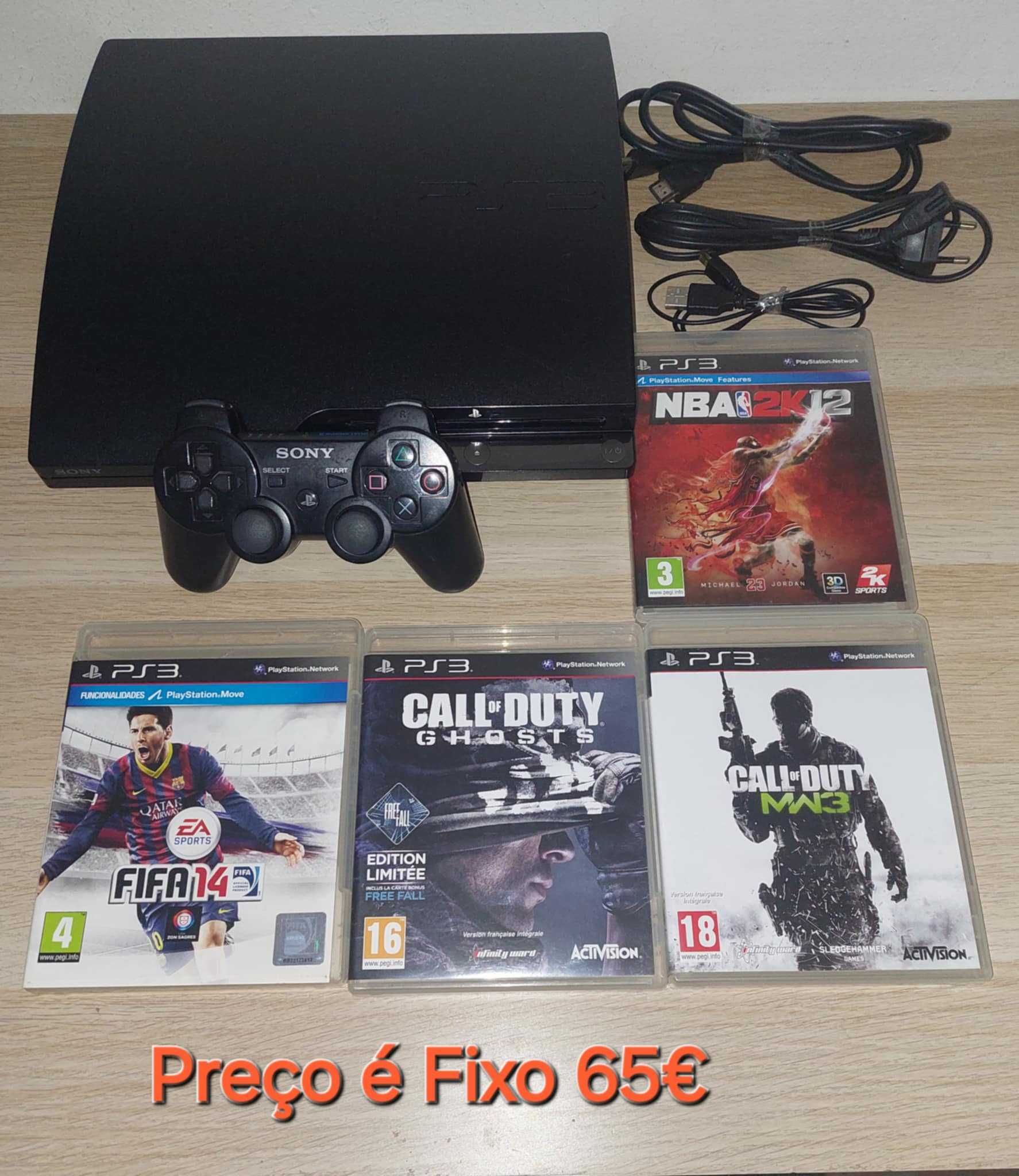 Ps3 Slim 320 GB + 1 Comando original + 4 Jogos de Oferta