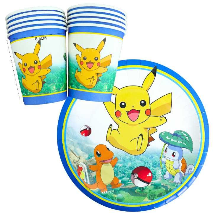 Pokemon Go Pikachu zestaw kubki talerzyki 20szt. urodziny