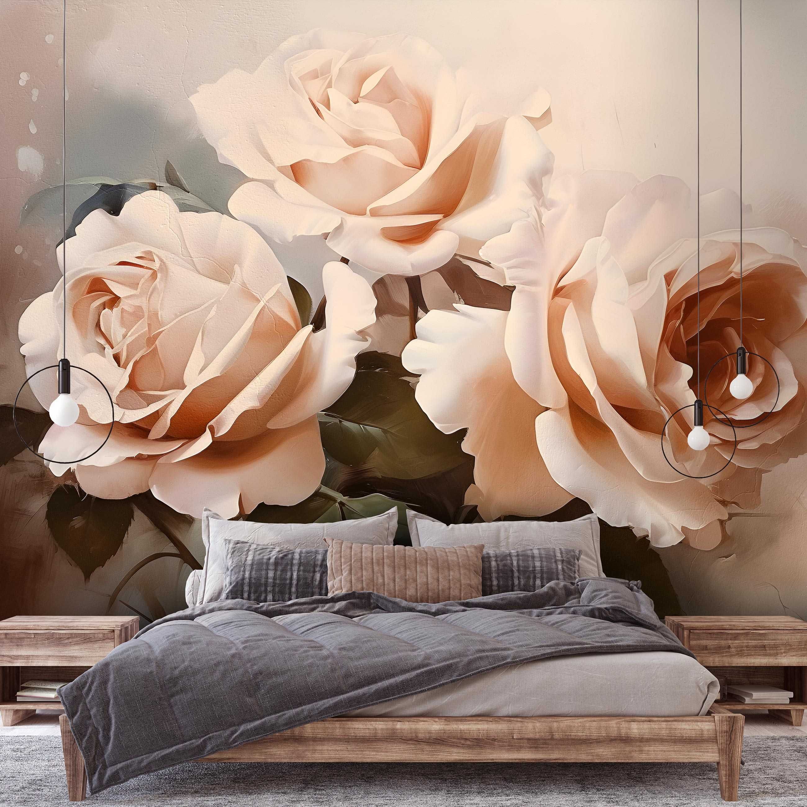 Fototapeta Subtelne Beżowe Róże Kwiaty Natura 3D Twój Rozmiar + KLEJ