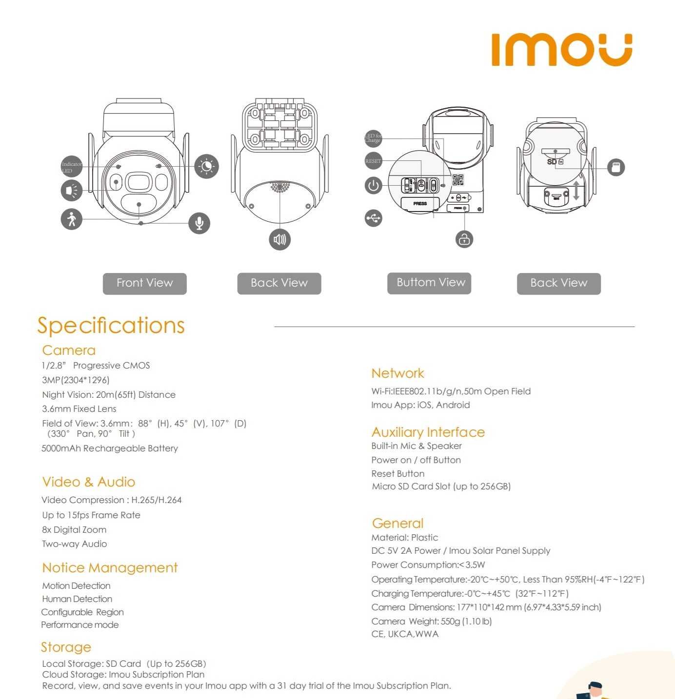 Аккумуляторная камера Imou Cell PT Lite 3mp Kit + солнечная панель