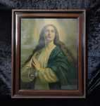 Stary obraz oleodruk w ramie za szyba Maria Magdalena